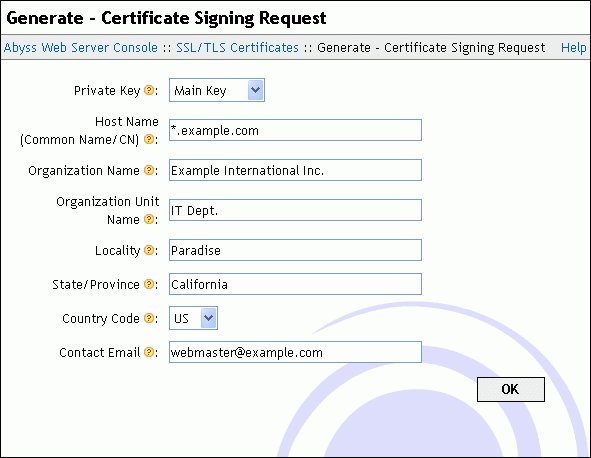 CSR generation dialog