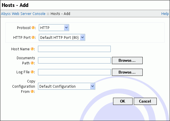 New host dialog
