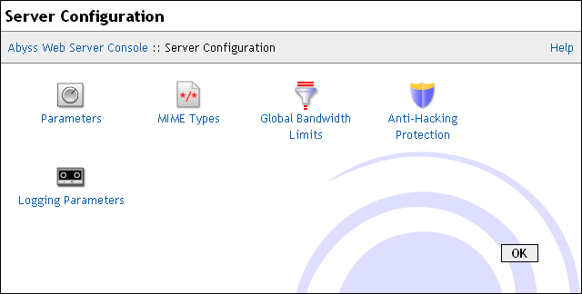 Server configuration dialog