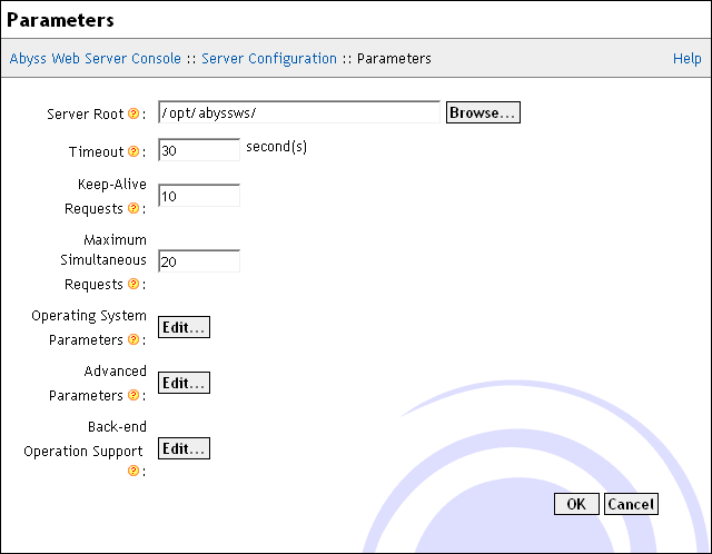 Server Parameters dialog