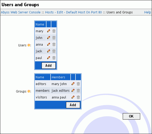 Users and Groups dialog